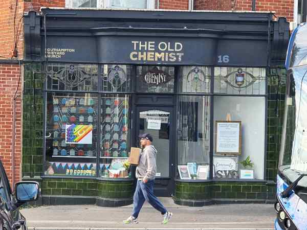old chemist windows looking out