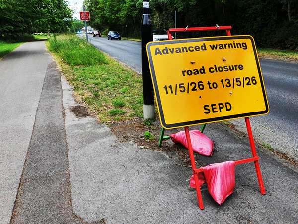 woodmill road closure sign 11 5 26